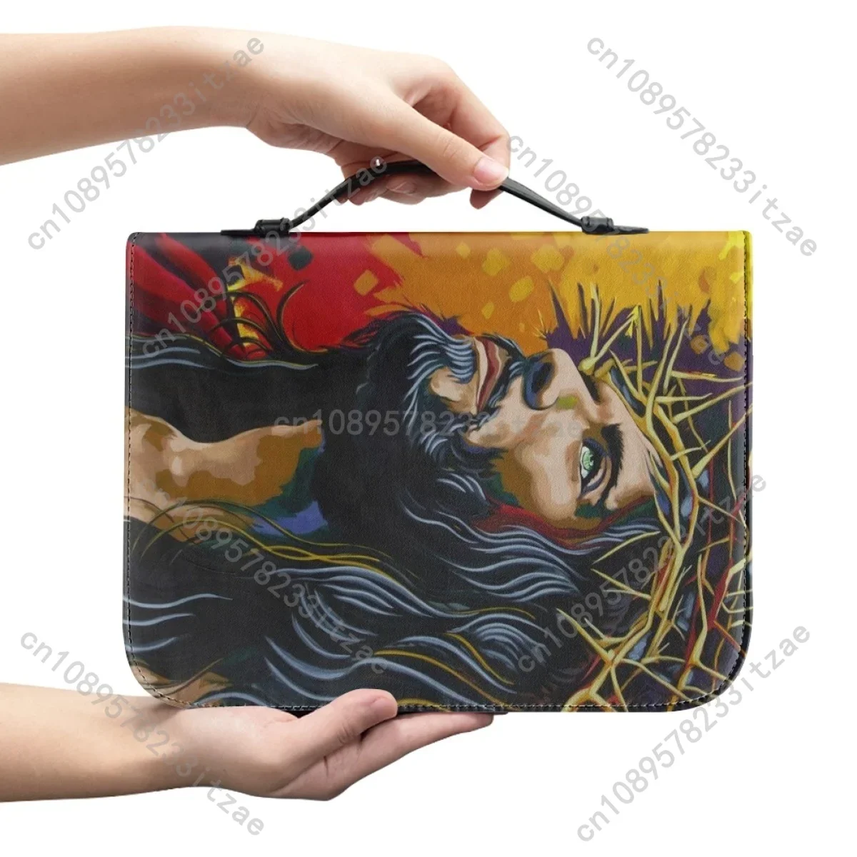 Bolsa de couro da bíblia para mulheres com zíper alça bolsas cristão jesus padrão impressão capa da bíblia caso prático sacos de armazenamento da bíblia