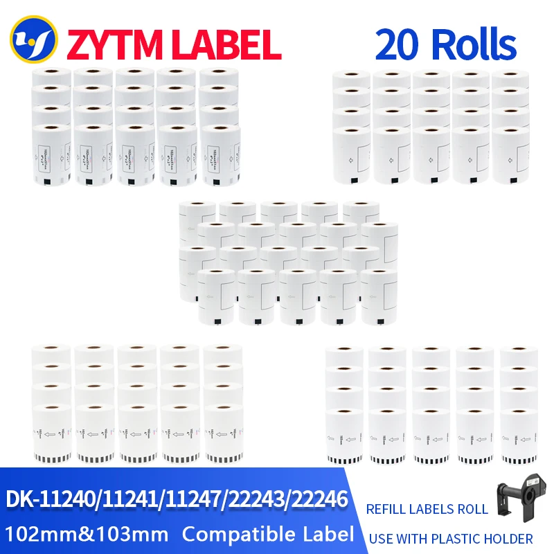 20 rollos de etiquetas compatibles con Brother DK-11240/DK-11241/DK-11247/DK-22243/DK-22246 para impresora térmica Brother QL-1100/QL-1110NWB