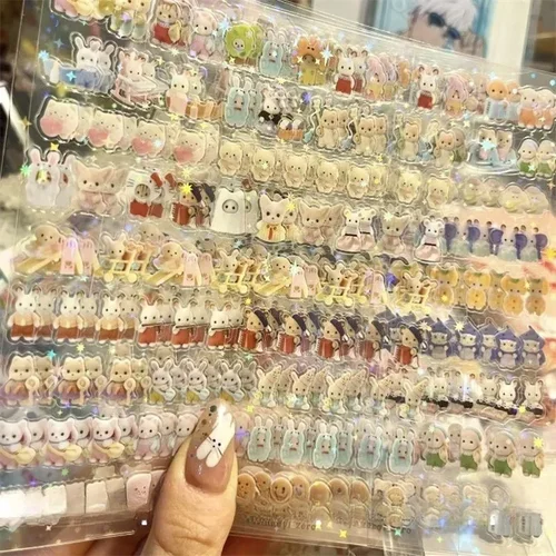 Imagen 2 del producto Pegatinas de corte para mascotas estilo Showa Retro japonés al azar, pegatina de película brillante de dibujos animados, diario de recortes, calcomanía de Material DIY, 5 uds.