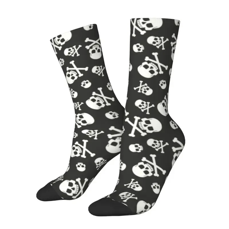 Jolly Roger Skulls Men Women Crew Socks Unisex Fun Pirate Flag Spring Summer Autumn Winter Dress Socks