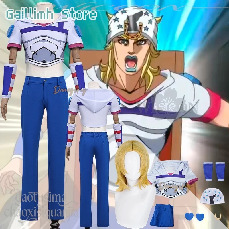 

Y2K Fashion Midriff Top Star Pattern Hat Blue Pants Yellow Wigs Halloween Christmas Cos Anime Joooo SBR Cosplay Johnnyy 코스튬