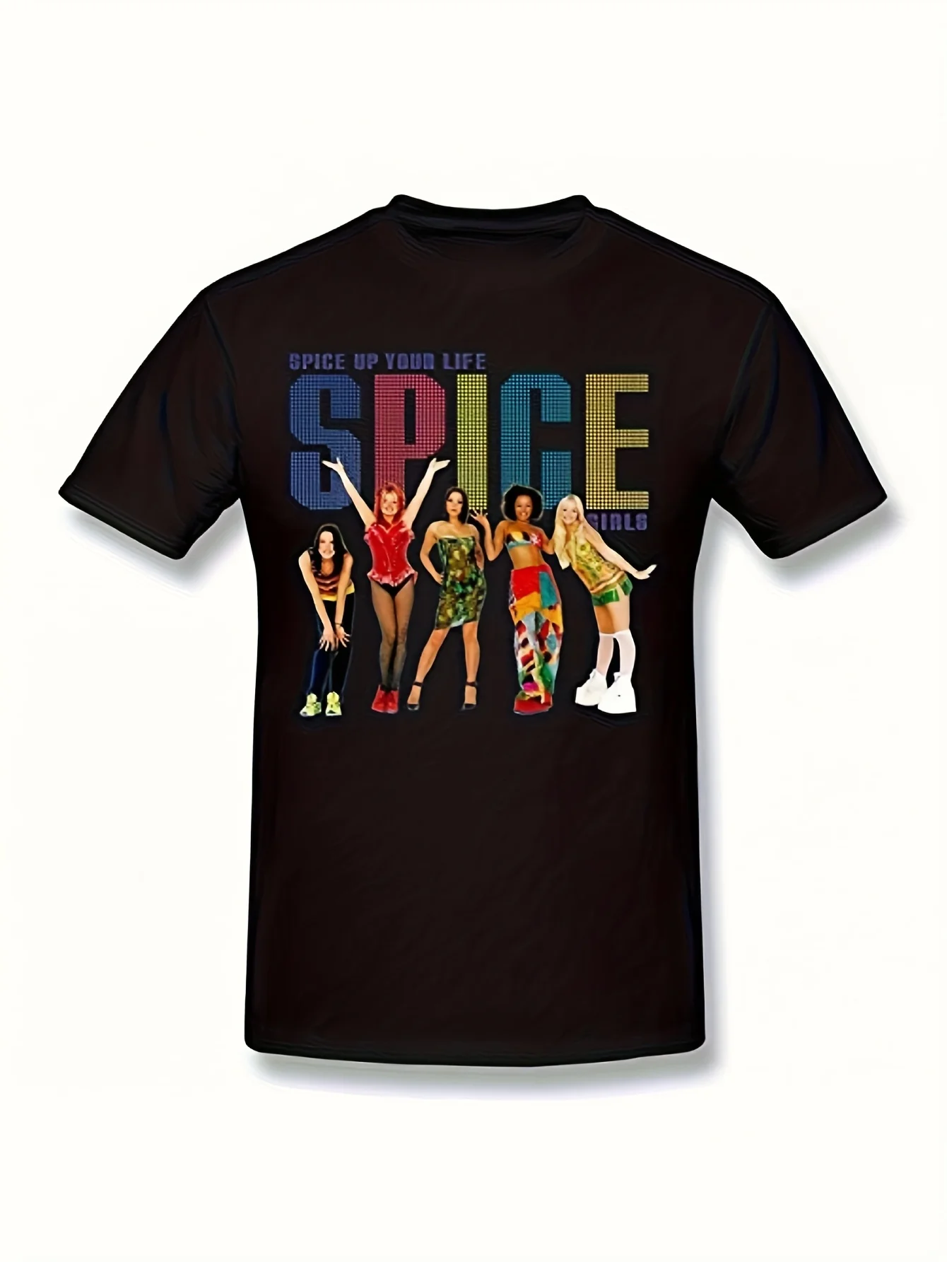 

Spice Up Your Life Men'S Graphic T-Shirt- Black Casual Short Sleeve Tee with Vintage Spice Girls Band Design, Cotton Fabric