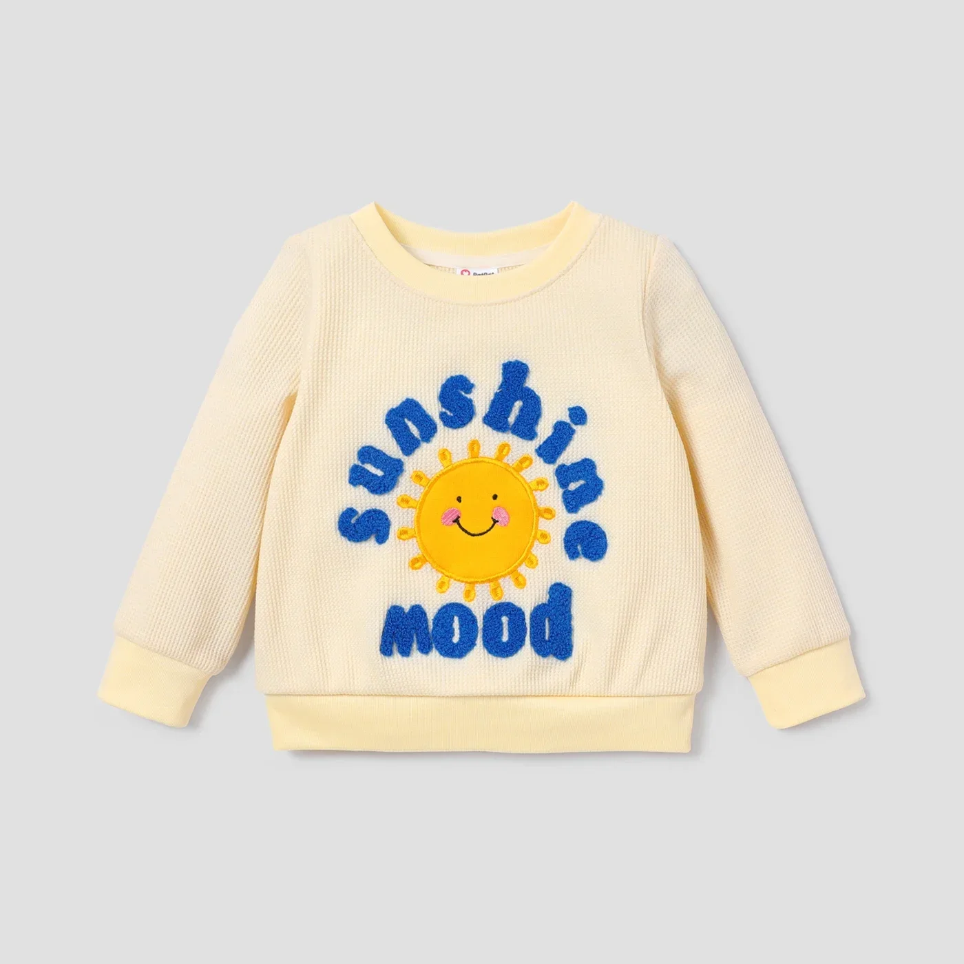 PatPat Baby Girl Sun & Letter Embroidered Long-sleeve Waffle Sweatshirt Soft and Comfortable  Perfect for Outings