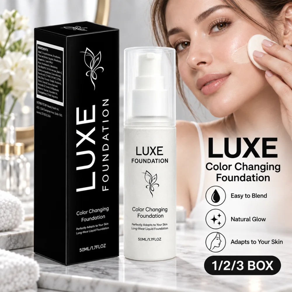 LUXE Color Changing Foundation 50ml Skin Tone Matching Liquid Base Soft Focus Pore Blurring Hydrating Long Wear Face Makeup