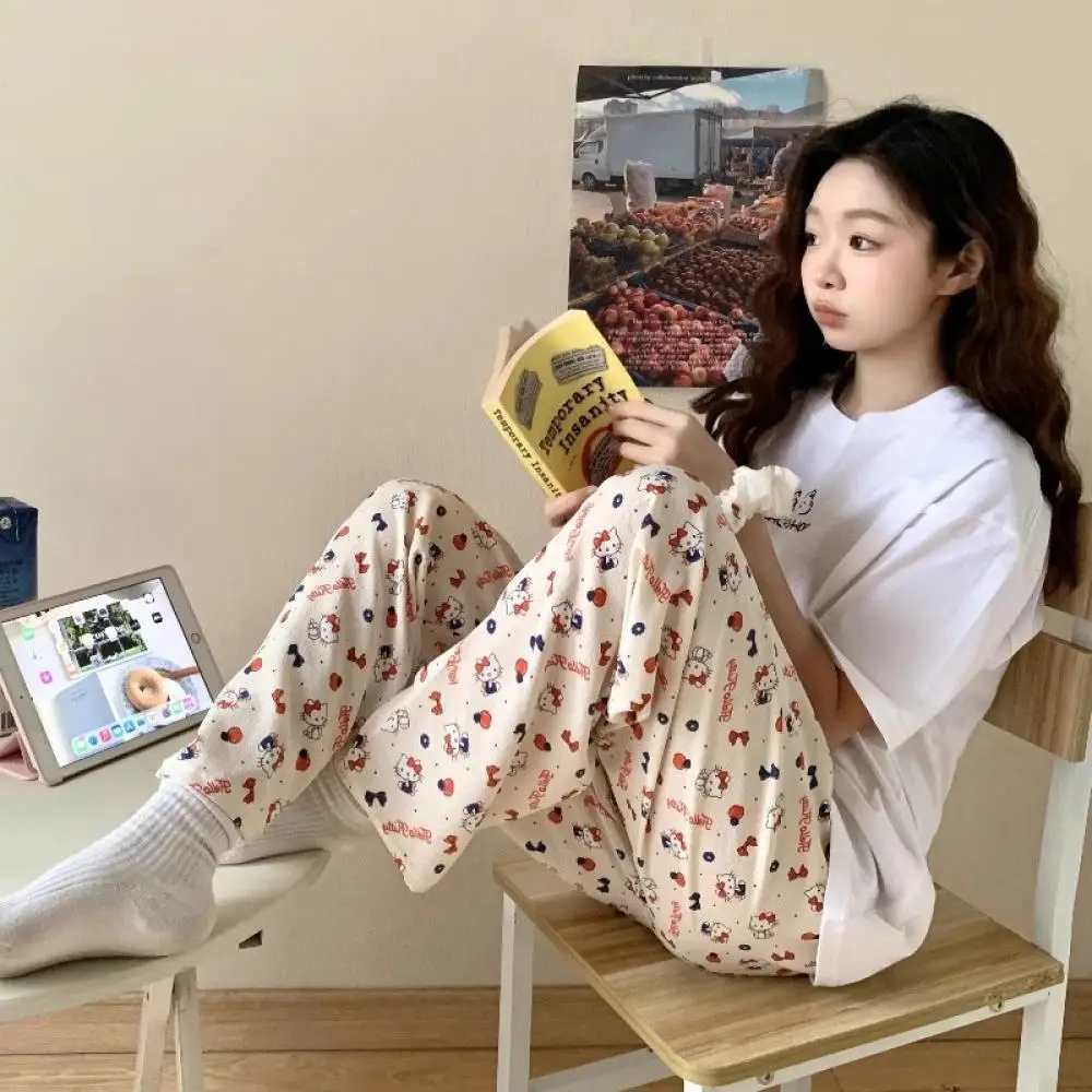 Anime Hello Kitty Pajama Pants Female Spring Summer Sanrios New Cartoon Loose Cute Homewear Leisure Comfortable Pajamas Pants