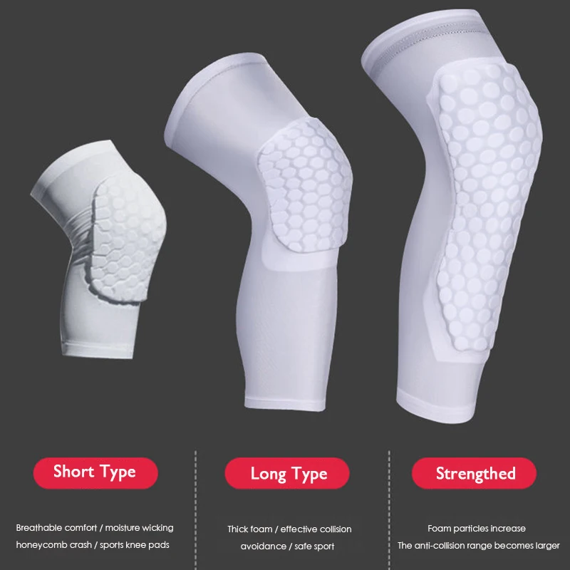 (2XS-2XL)1 Pair Kids Teen Adult Long Honeycomb Basketball MTB Knee Pad Anti-collision Football Calf Leg Sleeves Sport Knee Brace