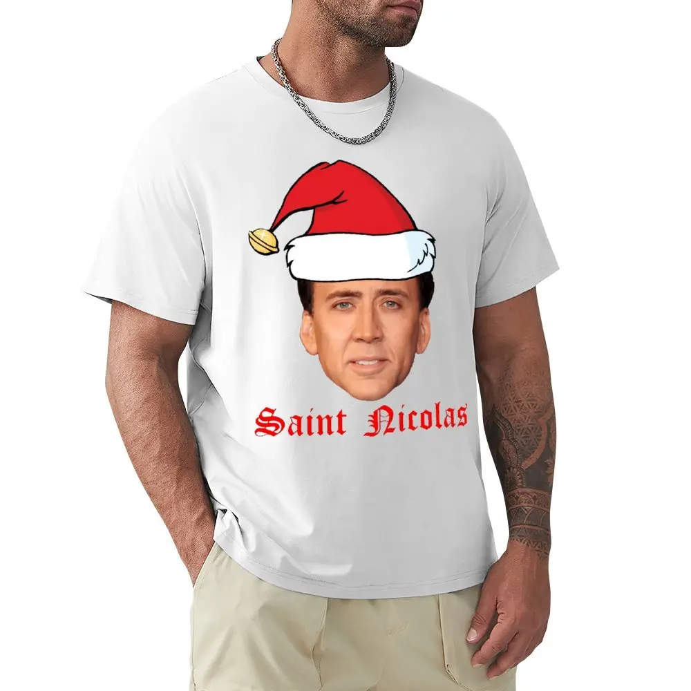 Round Neck Saint Nicolas Cage Christmas Card Greeting Card F T-shirt  Campaign Tees Funny Sarcastic Aactivity Competition Eur Si