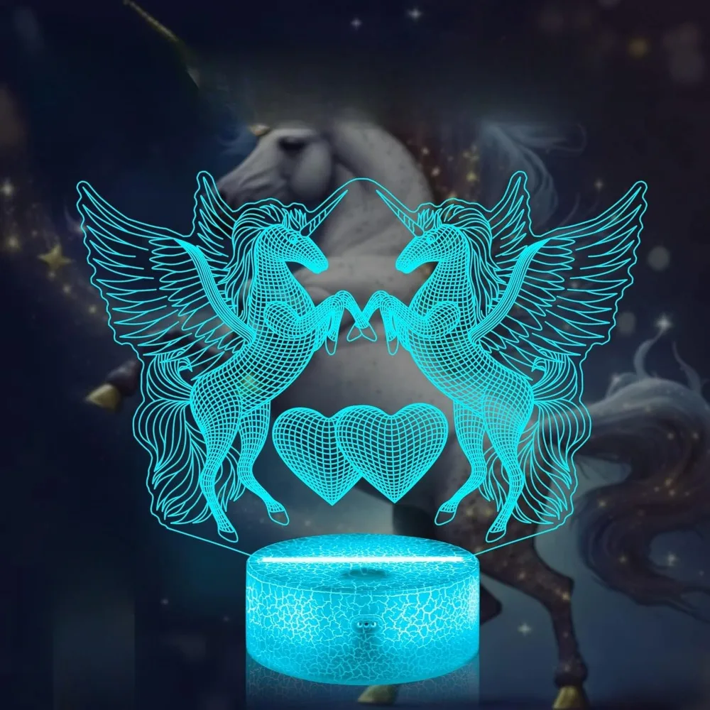 3D Unicorn Night Light for Children Girl LED Lamp USB Illusion Night Light 7 Colors Changing Kids Adults Birthday Christmas Gift