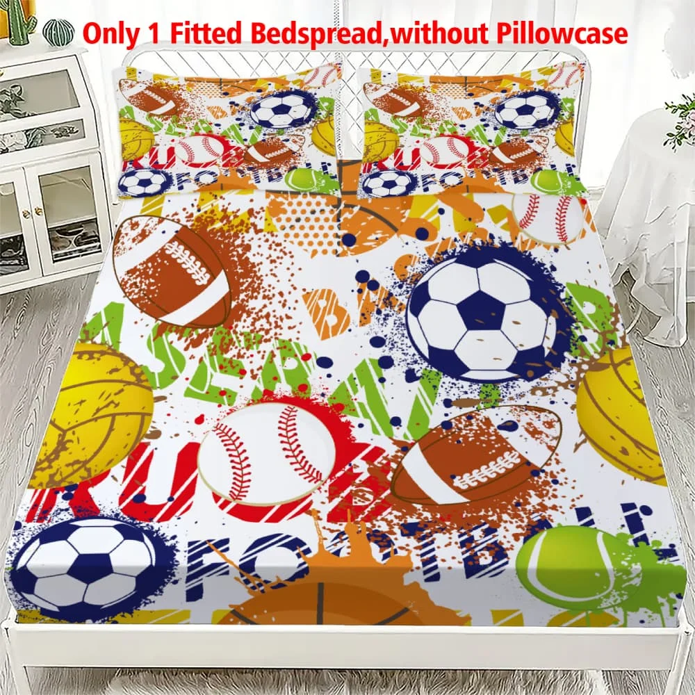 1pc Colorful Multi-Sport Print Fitted Sheet Deep Pocket Elastic Mattress Cover Single Double Queen King Bedroom Decor