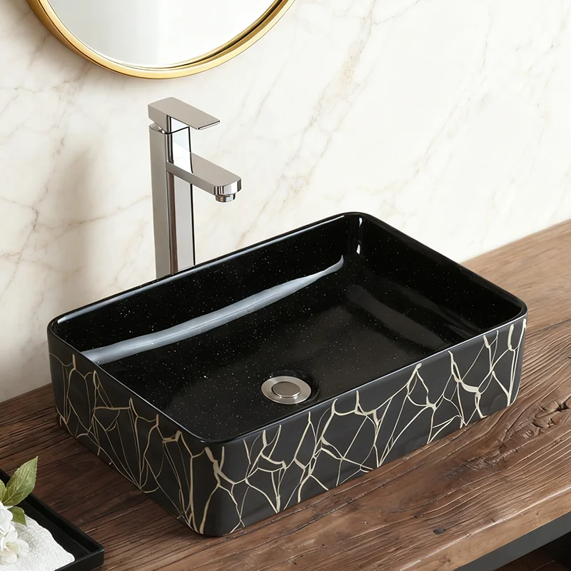 

Элегантная керамическая раковина, прямоугольная керамическая раковина с рисунком — идеально подходит для современной сантехники, подходит для гардеробных, туалетных столиков и ванных комнат