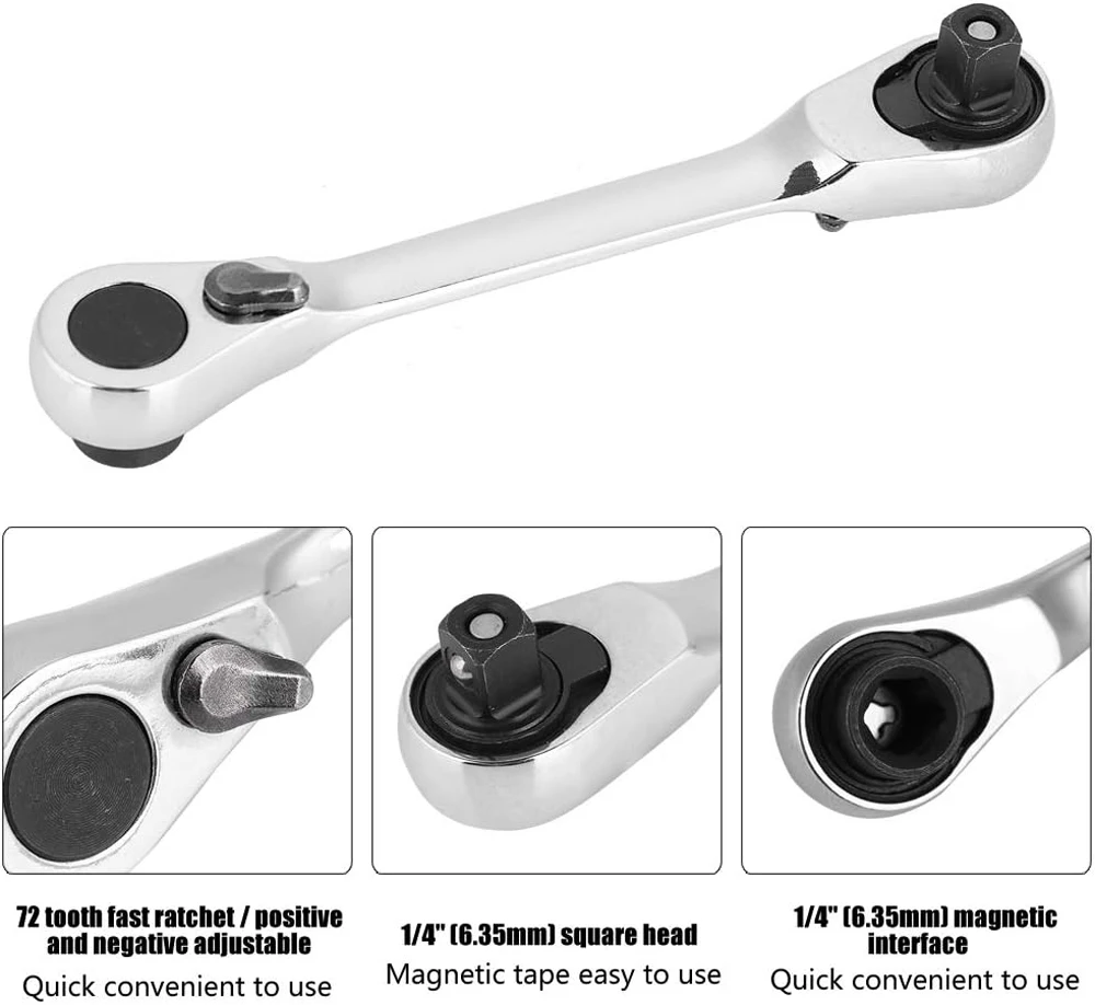 2 in 1 Socket Ratchet Wrench Mini Double Head One Quarter Batch Head Screwdriver Handle 72 Teeth Fast Small Wrench