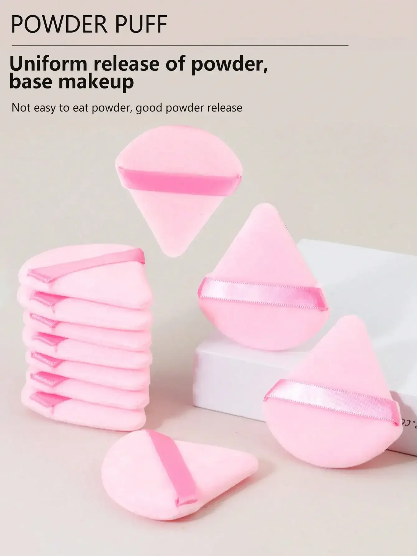 10 Stück dreieckige Samt-Puderquaste, Pizza-Form, Mini-Gesichts-Make-up-Schwamm, Kosmetik, waschbar, leichtes Make-up-Werkzeug – Detail 4