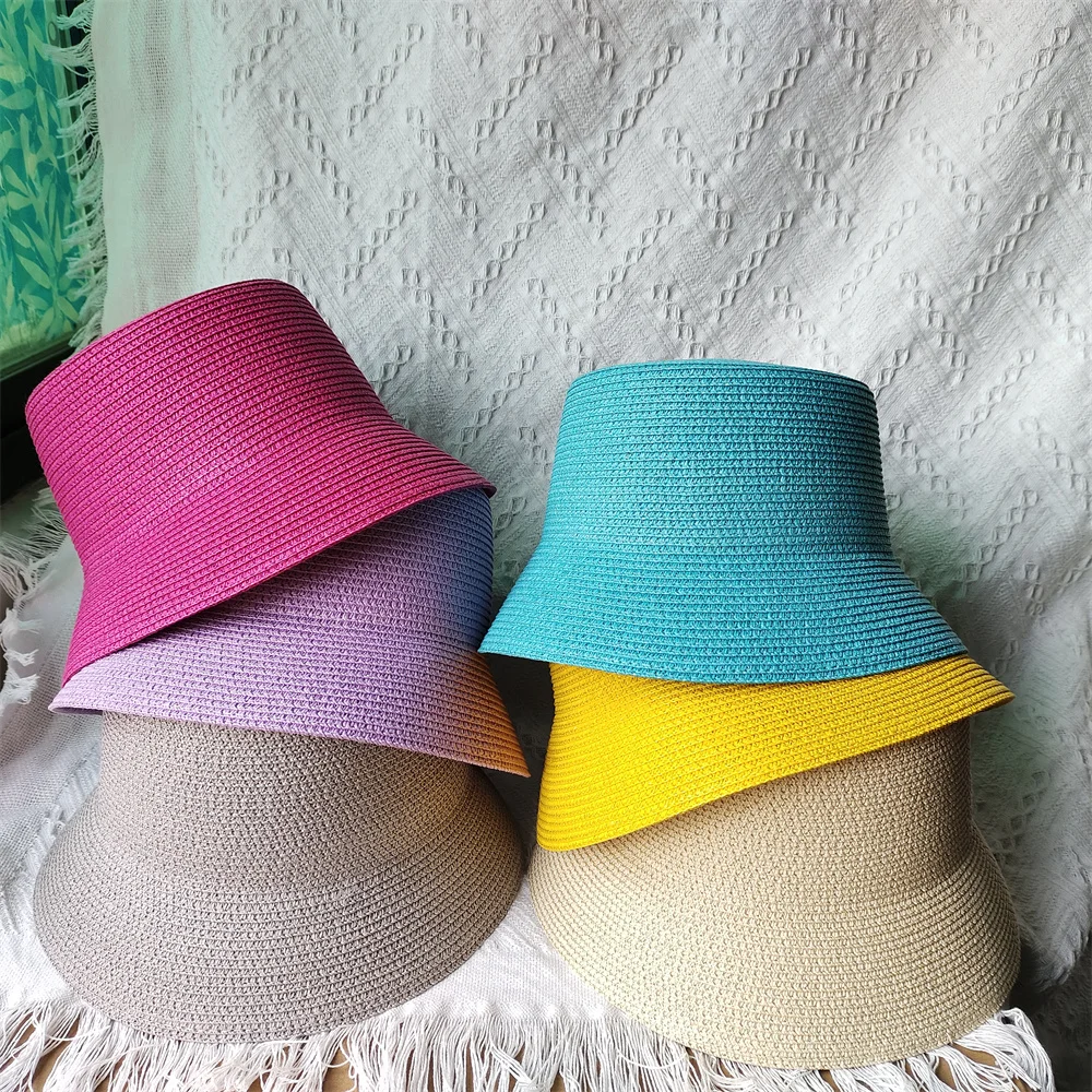 Summer Colorful Straw Hat for Women Men Fashion Chain Accessories Bucket Hat Beach Hat UV Resistant Sunshade Hat панама 버킷햇