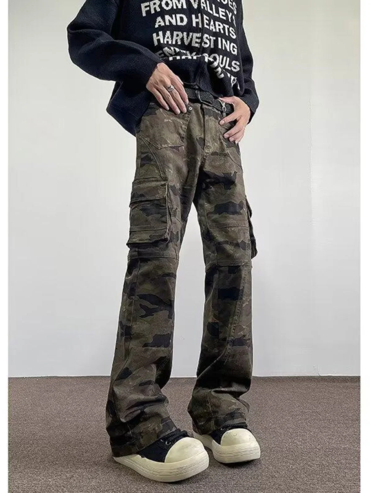 

Мужские брюки American Vibe Slim Fit с камуфляжным принтом, осенне-зимние, прямого кроя, с множеством карманов, расклешенные, рабочие брюки