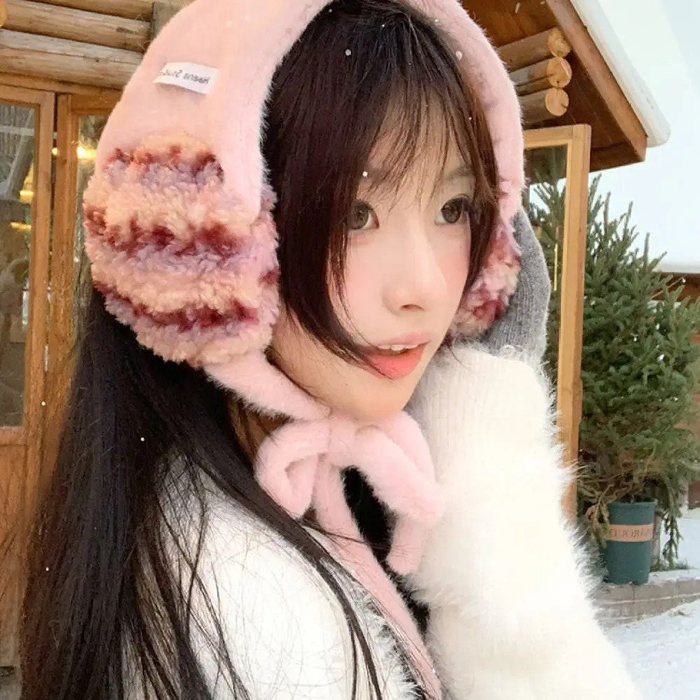 Korean Style Striped Plush Earmuffs Winter Warm Ear Covers Thickened Soft Windproof For Ladies Outdoor Travel Accessories
