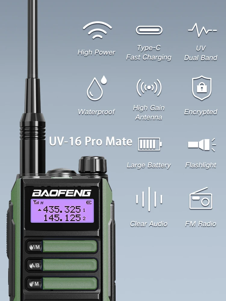 Рация BaoFeng UV-16 PRO Mate V2 профессиональная UV16, приемопередаточная радиостанция дальнего действия 50 км, обновленная UV5R MAX V2 UV9R UV10R, 2 упаковки