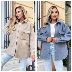 Europe And The United States Women's Autumn And Winter New Woolen Casual Loose Lapel Long-sleeved Shirt