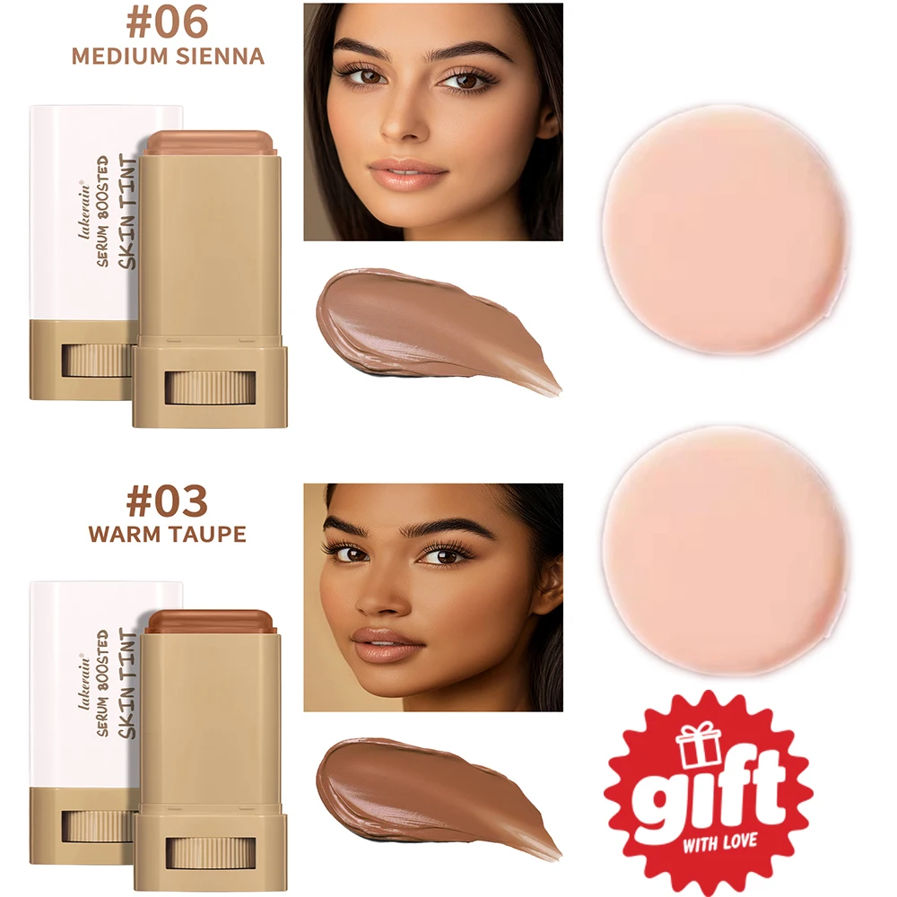 Barra de Tinte para Piel Resistente al Agua con Aplicador, Sérum Sólido Nutritivo con Color, Base de Maquillaje, Bálsamo Facial con Color, Corrector, Barra de Contorno Multiusos