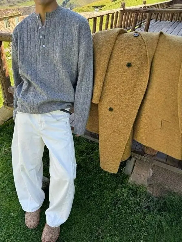

Vintage Lazy Sle Men's Knitted Sweater round Ne Twist Casual Long Sve Overhead Autumn Winter Comfortable Loose Fit Swe...