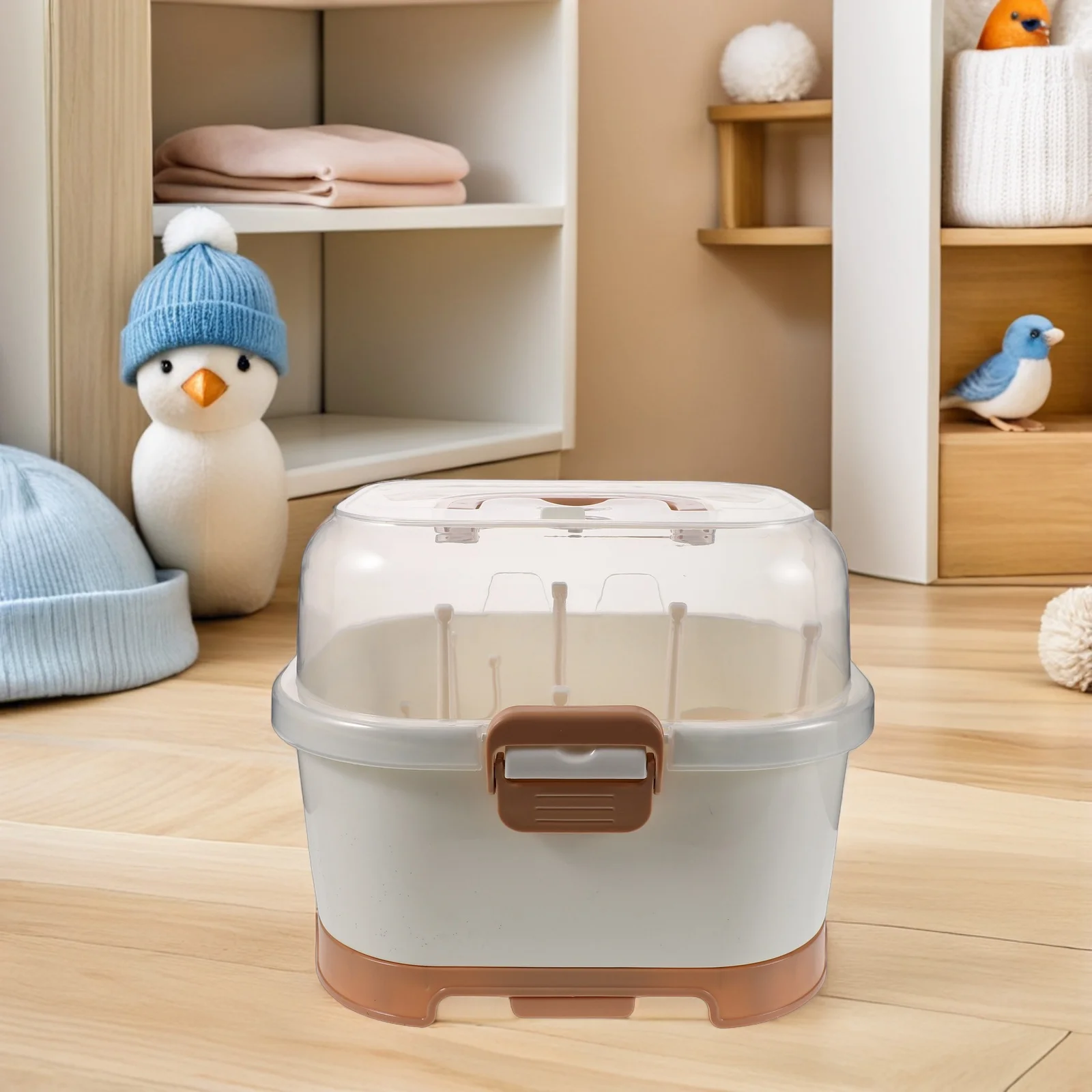 

Portable Baby Drying Rack Storage Organizer With Cover Compact Lightweight Sealable Utensil Holder Travel Kitchen Space Saving