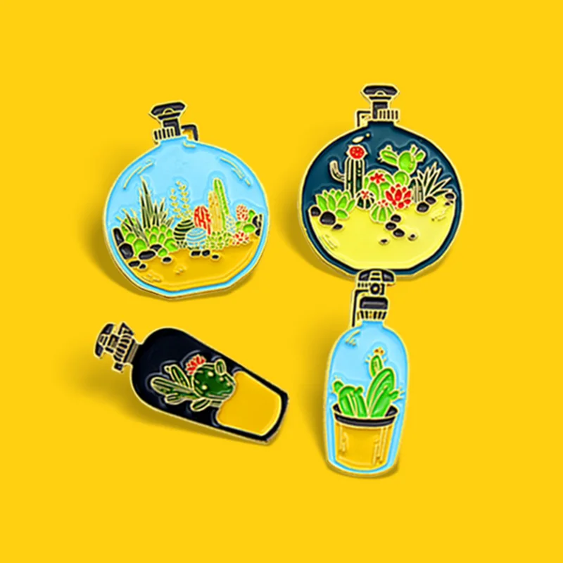 Enamel Pins Custom Cactus Plant Perfume bottle Spray Brooches Backpack Lapel Badge Cartoon Jewelry Kids Cactus Potted Plant