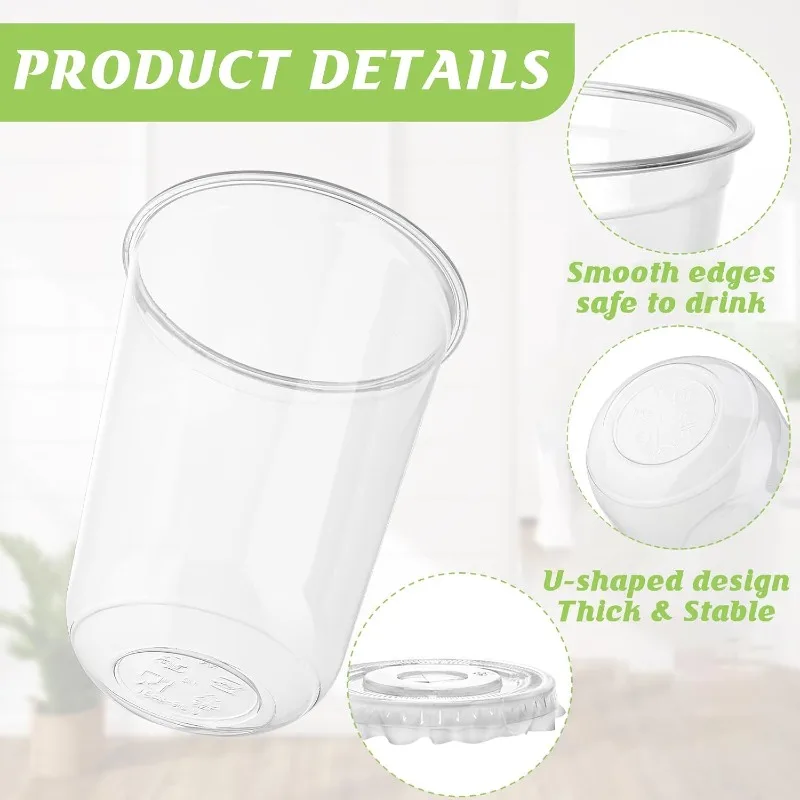 100pcs Disposable Stemless Wine Glasses with Flat Lids & Straws Clear Plastic Drinking Cups for Birthday Wedding Christmas Party & Meeting Supplies