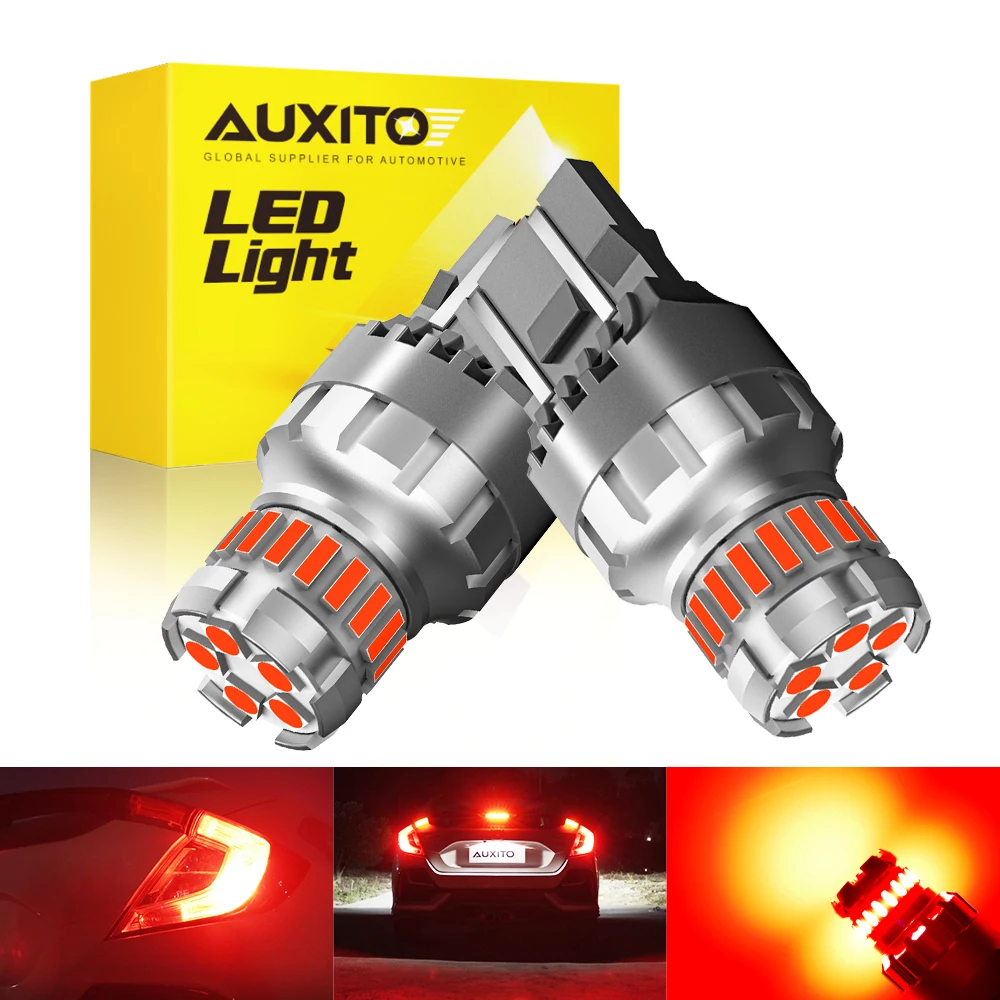 AUXITO 2 uds T20 7443 luz de freno LED W21W W21/5W 7440 bombilla LED sin Error Flash estroboscópico rojo blanco respaldo luces de estacionamiento DRL inverso