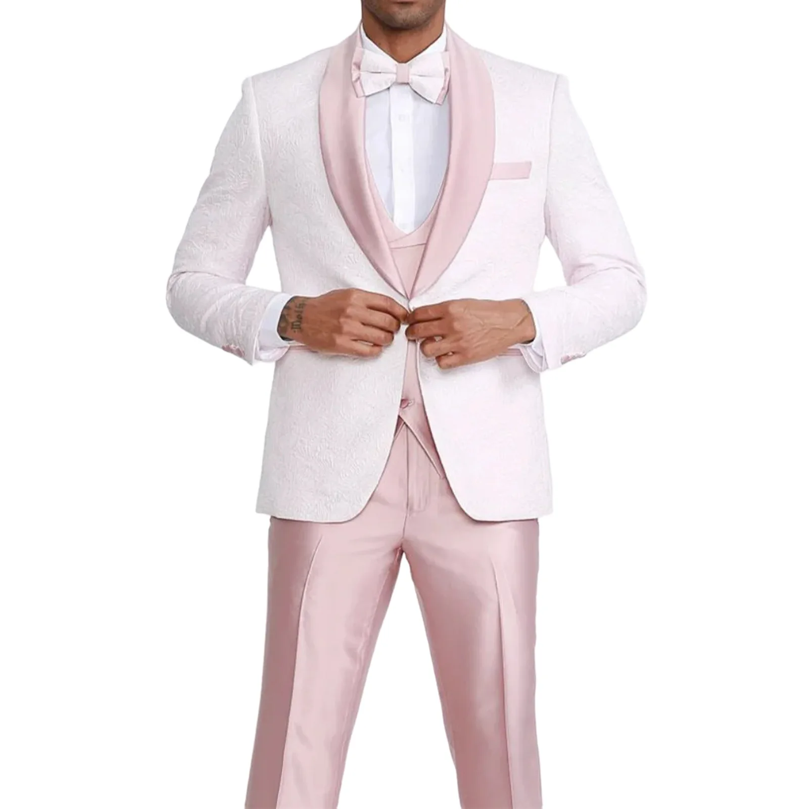 

Men's Jacquard Suit Jacket Set with Three-piece Vest, Large Size Suit Coat, Waistcoat, Pants, Groom and Best Man Suit