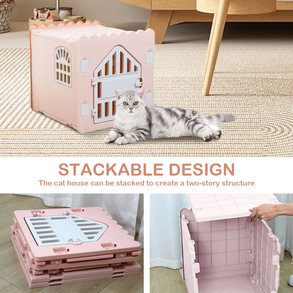 Plastic Cat House Waterproof Indoor Cat House Stackable Feral Cat Shelter with Escape Door for Outdoor Indoor Use