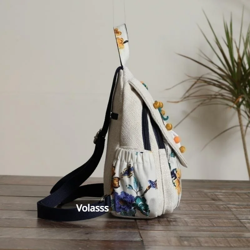 Volasss New Casual Canvas Small Backpack Women Rabbit Pattern Shoulder Bag Schoolbag Versatile Commuting Travel Handbag Purse