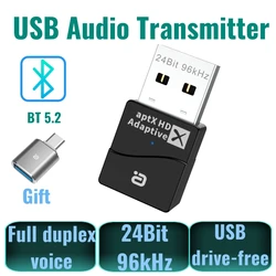 Bluetooth Transmitter Low Latency, Wireless USB Bluetooth 5.2 Audio Adaptor, Driver-Free, For TV & Phone &Game Console Computer