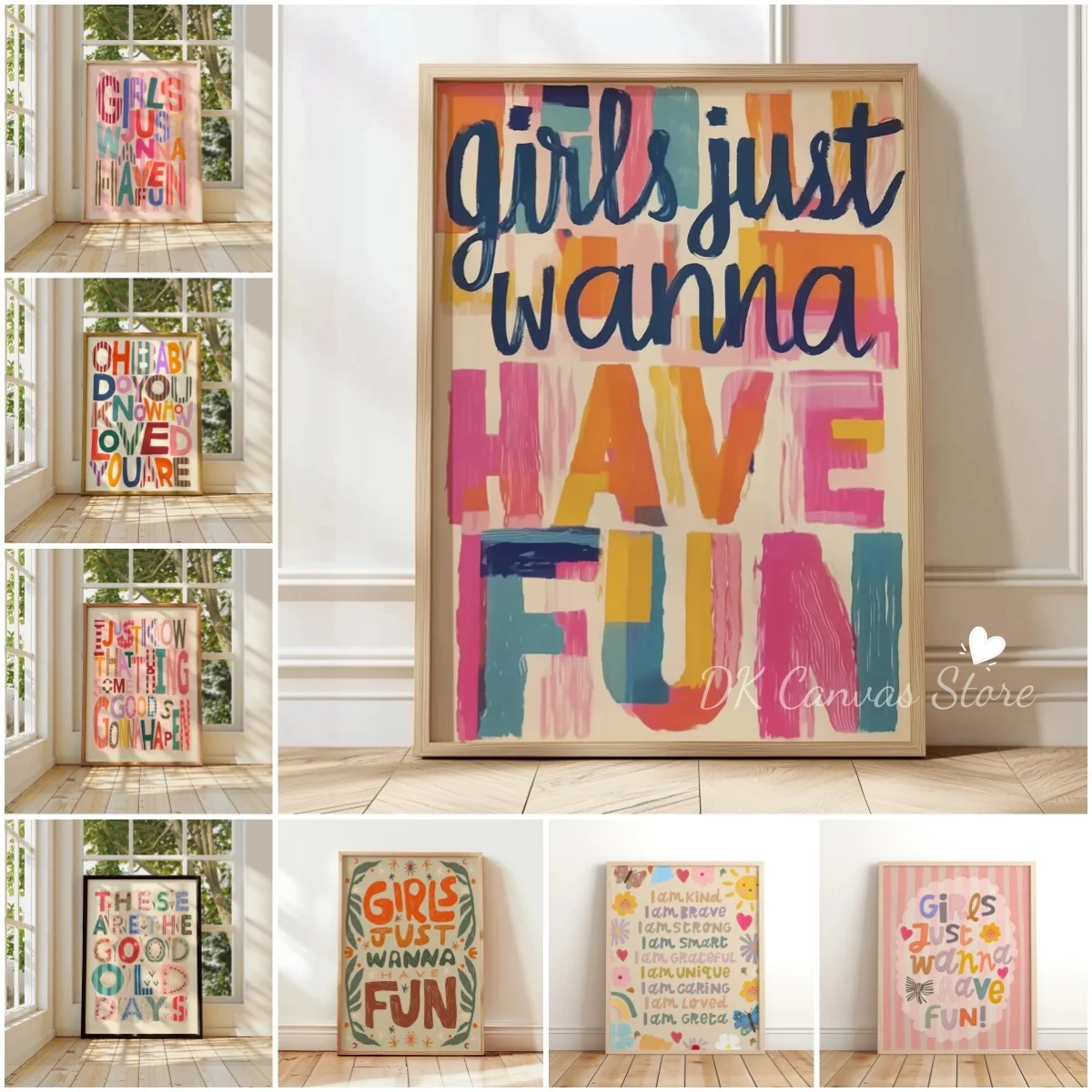 "الفتيات فقط أريد أن تتمتع" الإيجابية إقتباس قماش طباعة المشارك الرجعية الطباعة الحد الأدنى الفن يطبع غرفة المعيشة ديكور المنزل #1