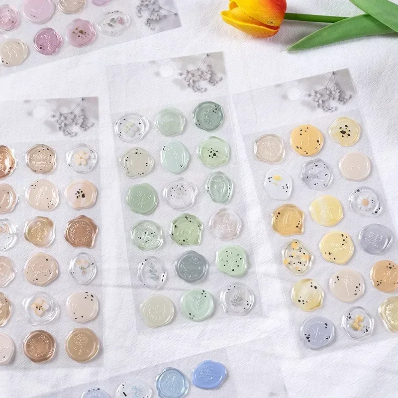 18pcs, Vintage Wax Seal Stamp Stickers, DIY Scrapbooking Journal Planner Decorations Stationery Envelope Sealing Tags