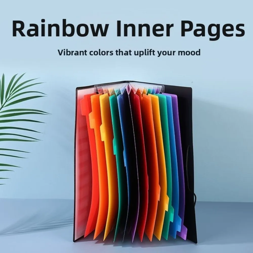 Multi-layer A4 Partition Folder with 12 Pockets Featuring 12 Colorful Labels Rainbow Inner Page Portable Documents Organizer