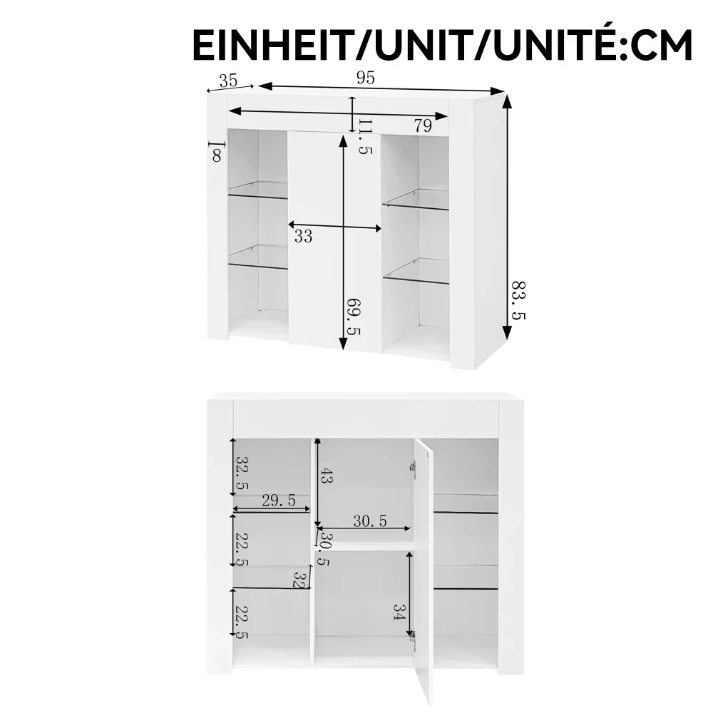Morden Schwarzes Buffet mit Hochglanzfront, kompakte, stilvolle Aufbewahrungslösung mit Glasböden und Schranktür für das Wohnzimmer – Detail 24