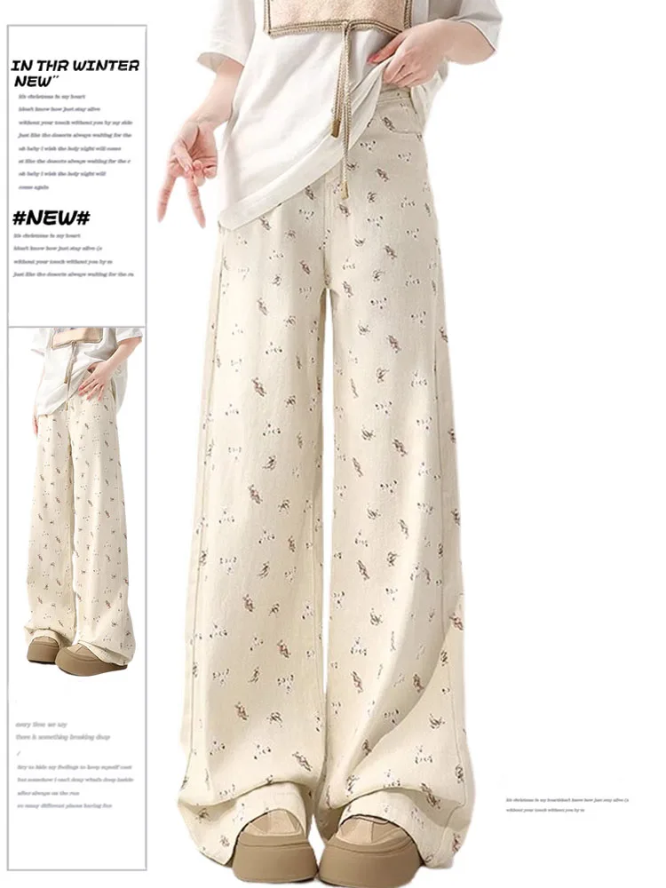 

Korean Sle Bear High Waist Straight Leg Jeans Women Summer Thin Loose Slimming Large Size Wide Leg Pants Casual Cotton Denim