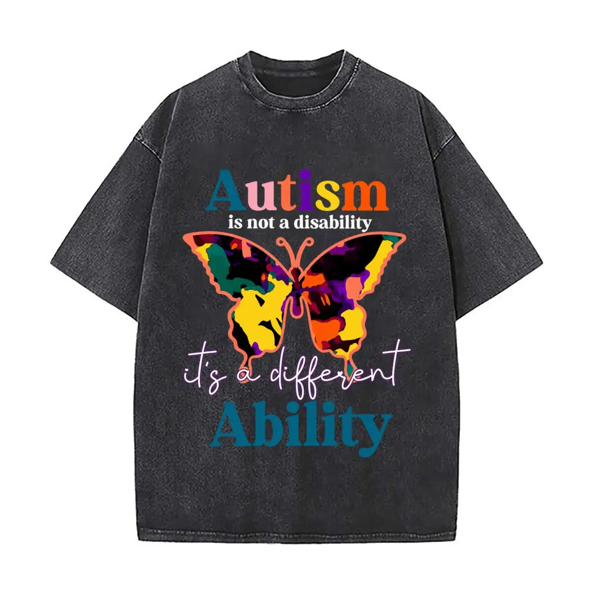 Autism Is Not A Disability Its A Different Ability Butterfly Vintage Distressed Loose Streetwear Tops for Campus Days