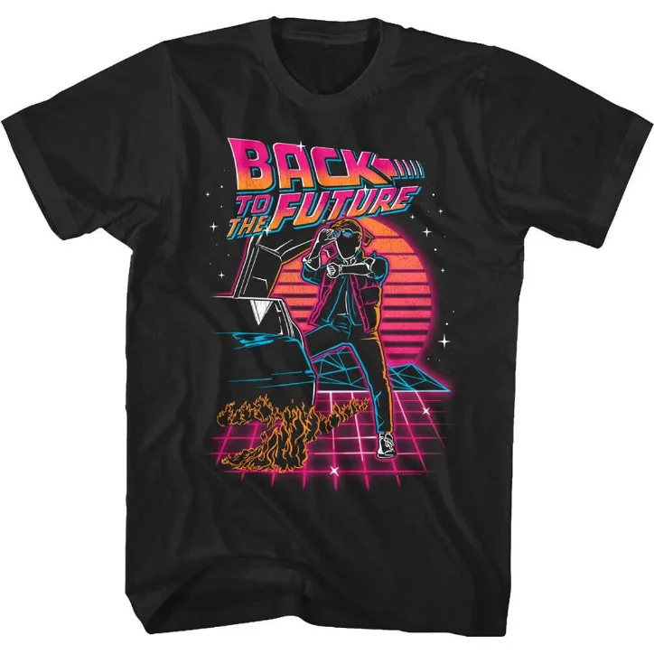 

Back to The Future Movie Neon Synthwave Sunset Black 80s Sci Fi Gifts T-Shirt