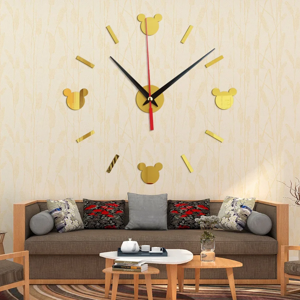 Reloj De Pared Mirror Living Room Wall Clock 3D Mute Cartoon DIY Mickey Acrylic Wall Sticker Clocks Decoration Dining Decor - view 4