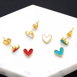 FLOLA Enamel Multicolor Heart Stud Earrings for Women Girls Copper Gold Plated Pin Earrings Small Jewelry Gifts for Her ersa225