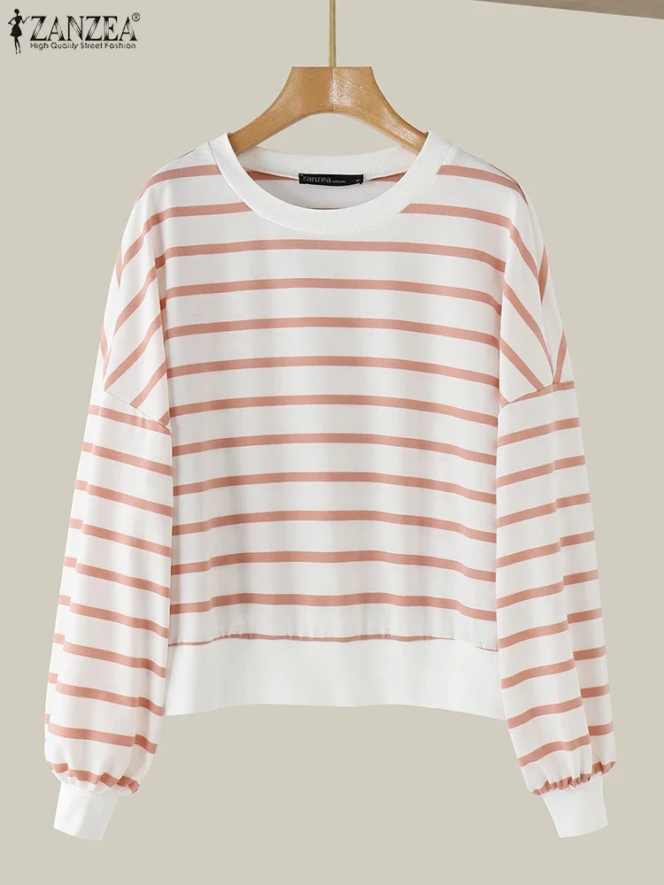 

ZANZEA 2025 Women Striped Sweatshirt Korean Fashion Drop Shoulder Blouse Casual Long Sleeve Tunic Vintage Loose Pullover Tops