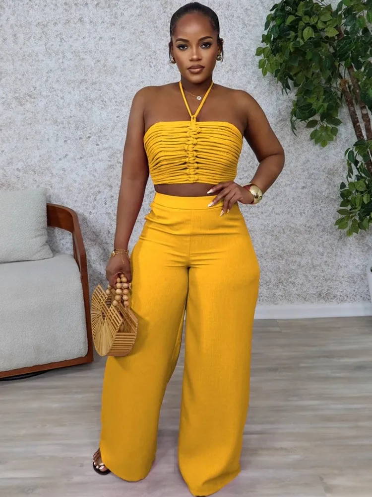 Conjuntos de 2 piezas para mujer, conjuntos a juego, conjuntos de dos piezas, Top y pantalones de pierna ancha, trajes, ropa, novedad de 2025, verano y otoño
