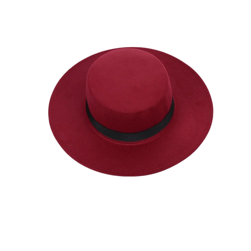 

Trendy Solid Color Men's Felt Hat Elegant British Style Woolen Flat Top Hat Big Brim Classic Women Jazz Hat Autumn