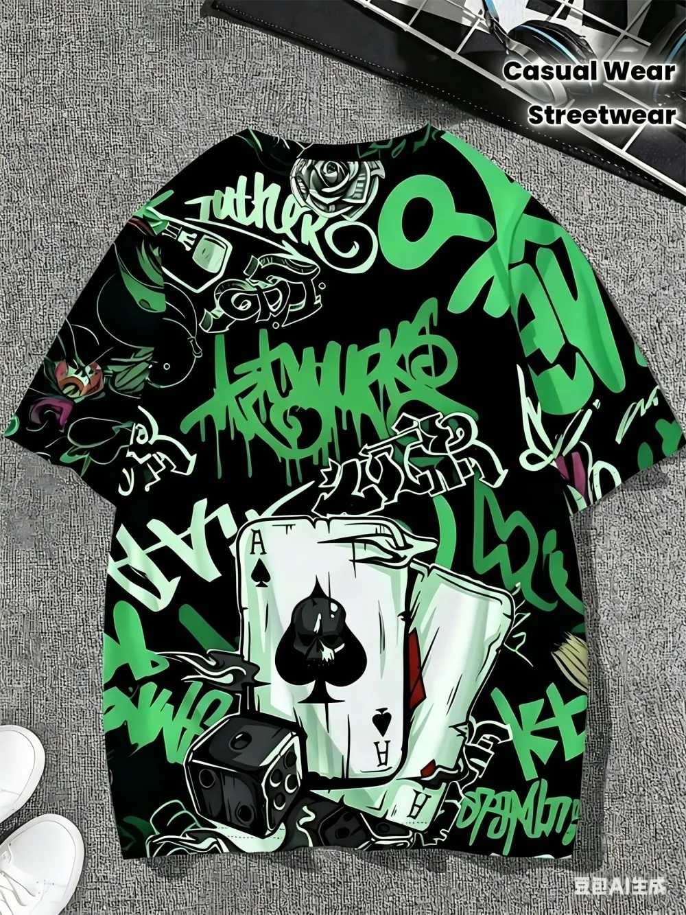 New men's summer American letter graffiti print comfortable and breathable round neck T-shirt outdoor street top