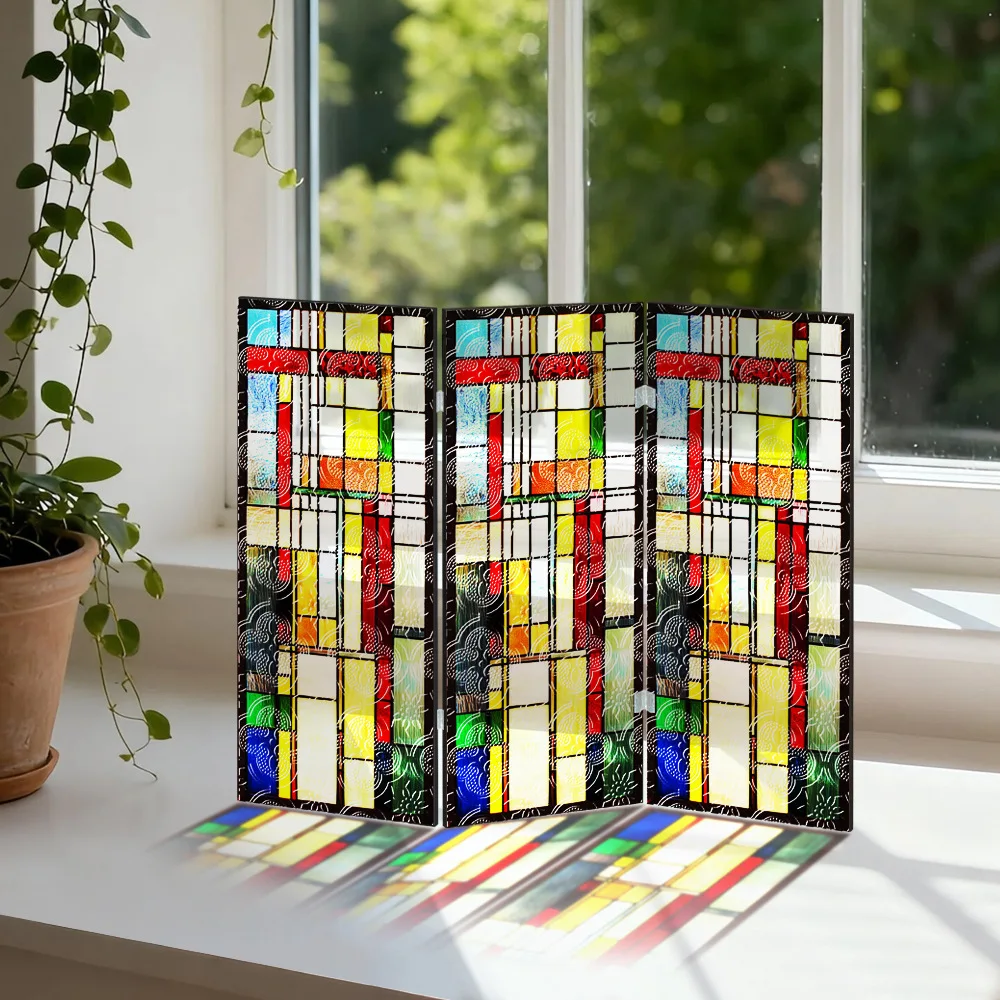 Colorful Translucent Folding Screen Painting, Begonia Pattern Acrylic Screen Table Entry Entrance TV Cabinet Cabinet Ornaments