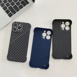 Ultra-Thin Carbon Fiber Texture Borderless Case For iPhone 15 Pro Max 13 12 11 Pro Mini XS XR 7 8 SE 14 Plus Frameless Slim Case