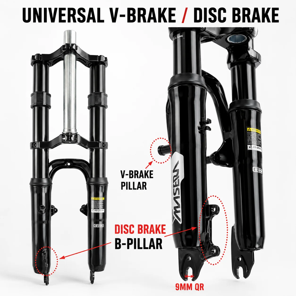MTB Dual Crown Suspension Fork 20 24 26 Inch Bicycle Front Fork V Brake B-Pillar Disc Mount 1-1/8 Steerer