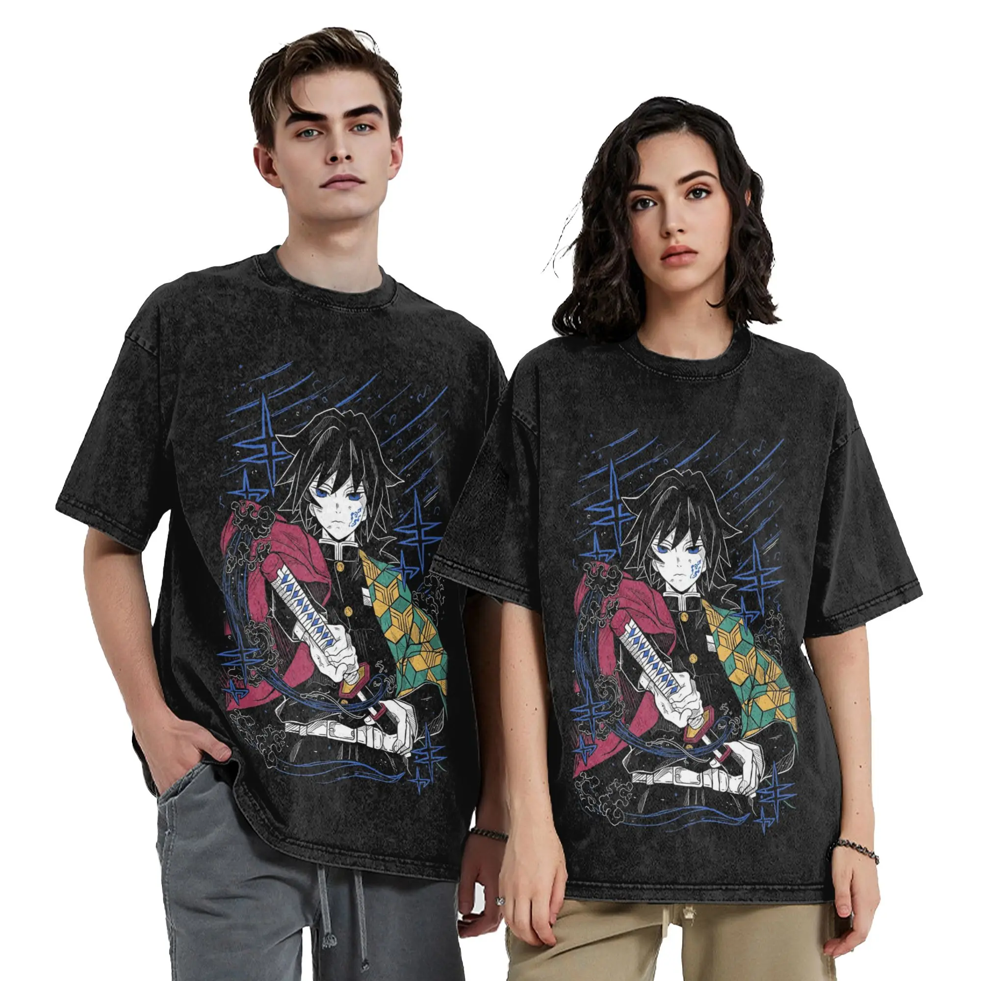 Washed T Shirts Tomioka Giyu Anime Demons Slayers Hip Hop Retro T-Shirts Oversize  Streetwear 100% Cotton Tee Shirt Men Women