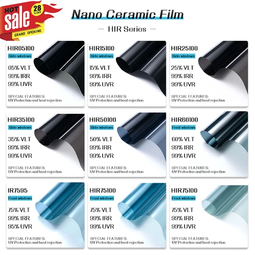 Película Solar de tinte de ventana para coche, lámina de Nano cerámica de 2Mil, protección UV, pegatina para construcción del hogar, 5% ~ 75% VLT, HIR100 %