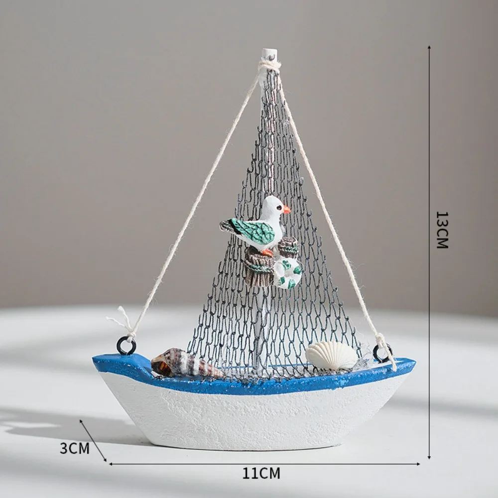 Mediterranean Style Sailing Boat Model Wooden Fishing Net Accent Wooden Sailing Boat Miniature Size Handmade